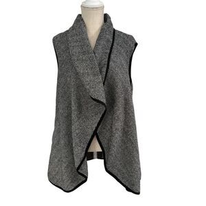 Top It Off Sweater Vest Womens Sz 2XL Black Herringbone Open Front Boho Layering